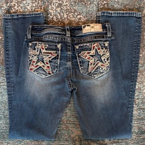 Miss Me Blue Boot Cut Jeans with Star Design - Picture 3 of 15